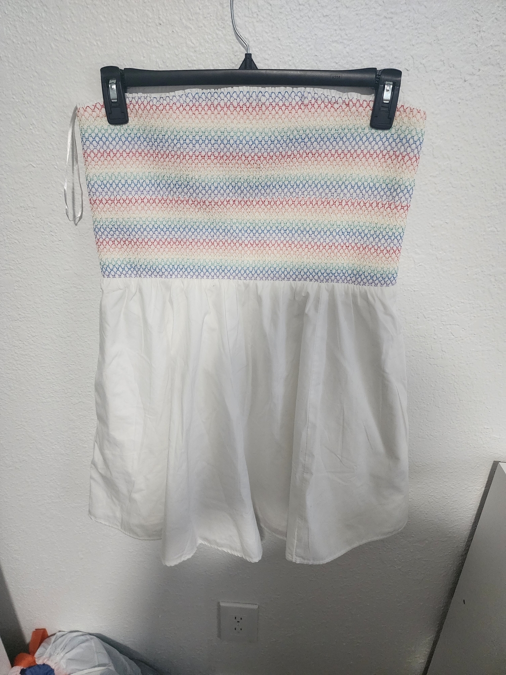 Abercrombie Pride White Mini Dress with Pastel Rainbow Smocked Top